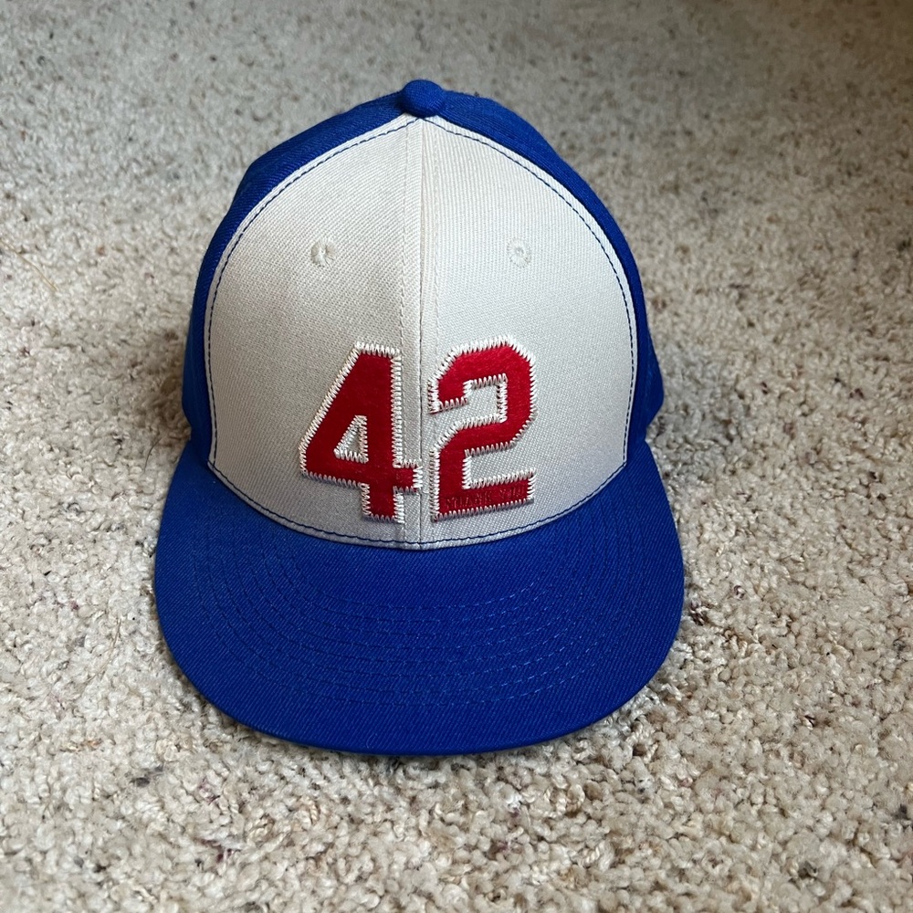 Blue and White Cap with Red 42